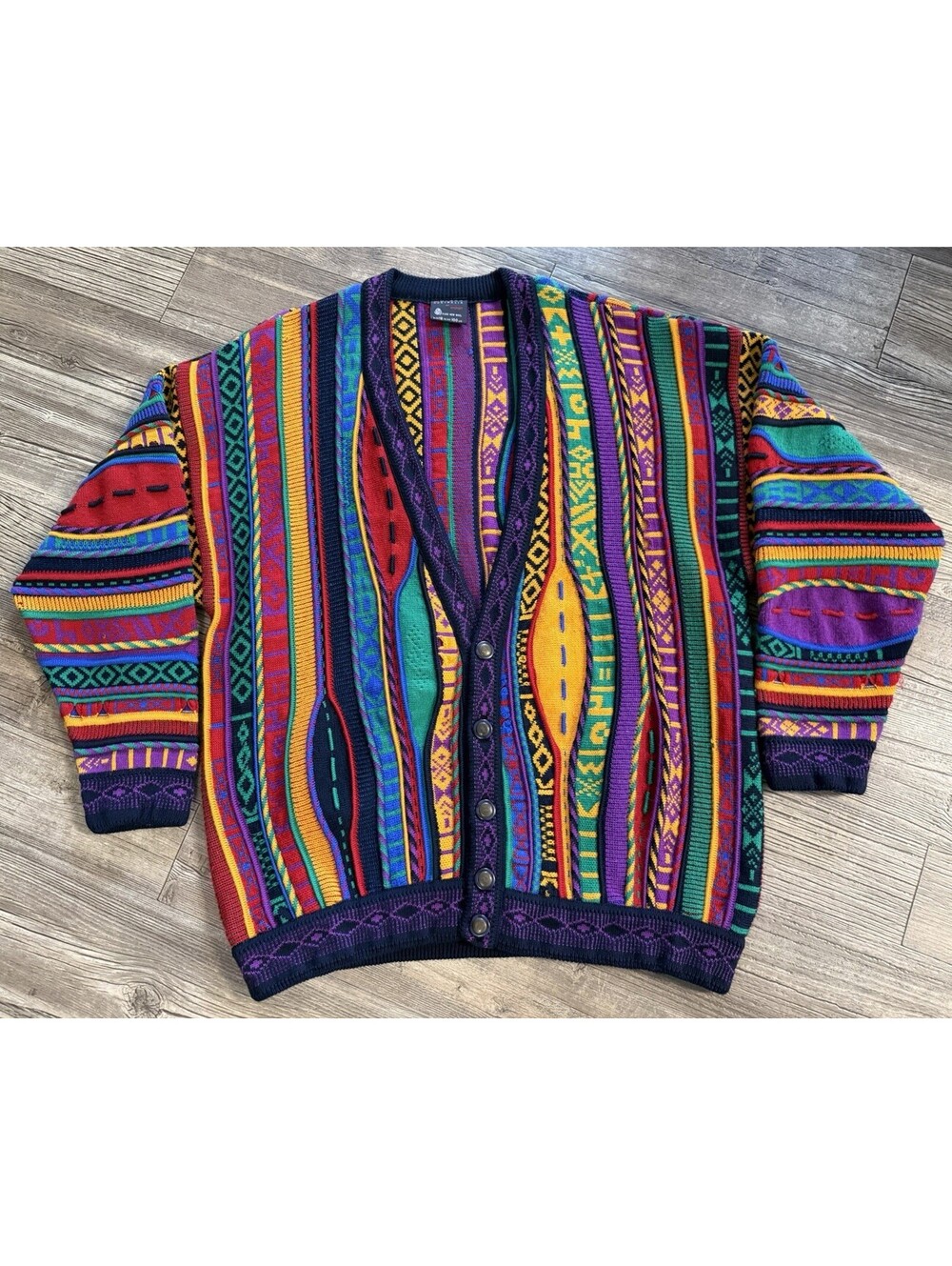 vintage Emaroo Australia 3D rainbow cardigan COOGI style Aztec Pattern Sz XL